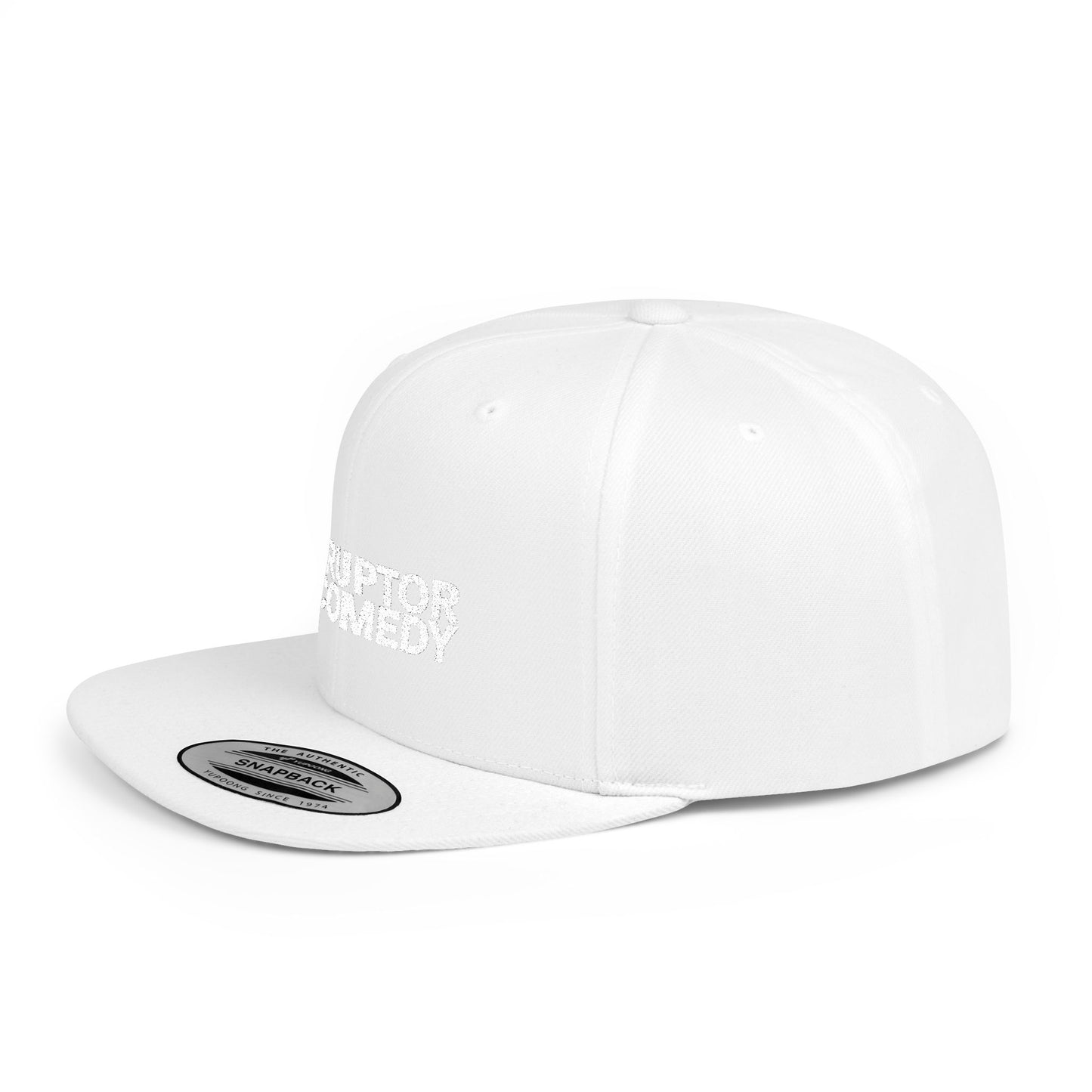 Flat Bill Snapback Hat, Stylish Comedy Cap, Trendy Urban Headwear, Adjustable White Snapback, Perfect Gift for Friends